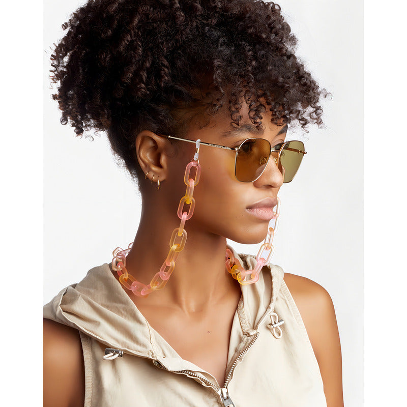 Cadena Eslabones Acrílico Lentes De Sol - Rosado Amarillo